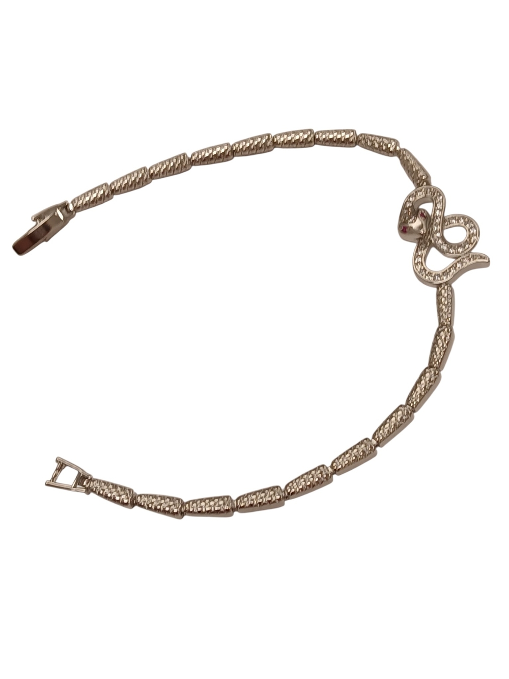 New White Gold-Plated Snake Motif Bracelet - 7.25" By Vault 98 Jewels